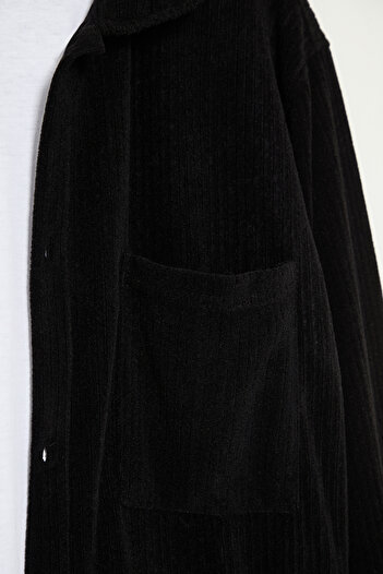 Edit by Trendyol Corded Cut Black Fleece Men's Shirt - Tedaw25Go00048