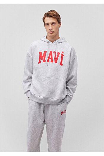 Mavi Gray Hooded Logo Printed Sweatshirt - 067149 -85438