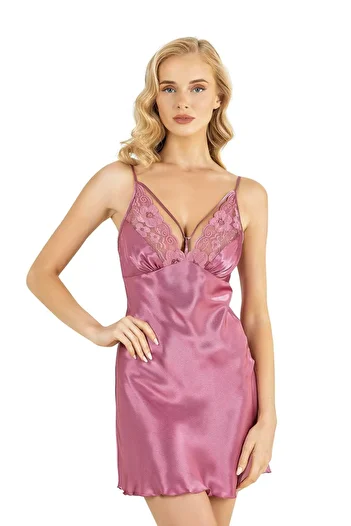 PRIMODA Dried Rose Short Satin Nightgown 8245