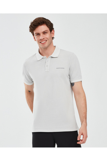 SKECHERS Men's Gray Polo Collar T-Shirt - Organic Sleeves, M Size, Short Sleeve S241165-035