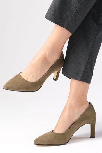 Mio Gusto Lita Khaki Green Color Suede Women's Stiletto Heeled Shoes