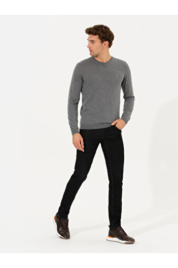 Cacharel Gri Slim Fit Bisiklet Yaka Yün Kaşmir Karışımlı Triko Kazak 50260321-VR024