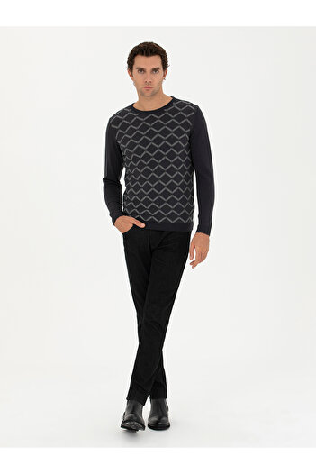 Cacharel Antrasit Slim Fit Bisiklet Yaka Triko Kazak 50234971-VR006
