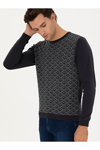 Cacharel Antrasit Slim Fit %100 Pamuk Bisiklet Yaka Triko Kazak 50234955-VR006