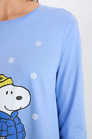 DeFacto Σετ πιτζάμες Fall in Love Snoopy με μακρυμάνικο μπλουζάκι με λαιμόκοψη και ελαστική μέση και κάτω μέρος C5439AX24AU