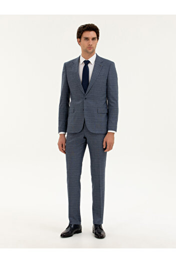 Cacharel Mavi Slim Fit Kareli Takım Elbise 50287888-VR036