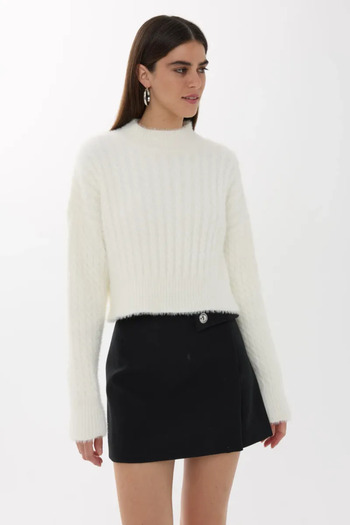 Hiccup Half Collar Long Sleeve Knitted Sweater