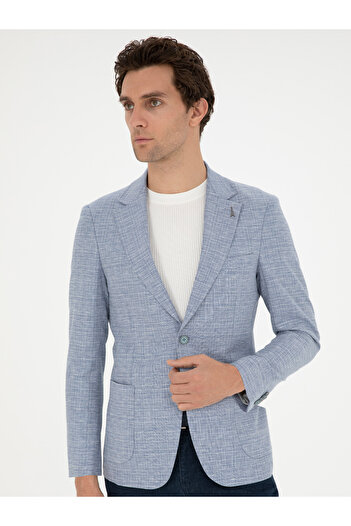 Cacharel Mavi Slim Fit Keten Karışımlı Spor Ceket 50293943-VR036