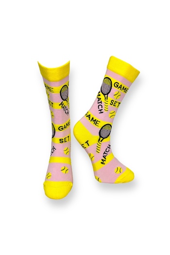 Mevo Single Yellow Colored Unisex Flexible Moisturizing Cotton Tennis Patterned Socks