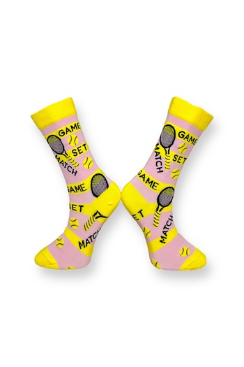 Mevo Single Yellow Colored Unisex Flexible Moisturizing Cotton Tennis Patterned Socks