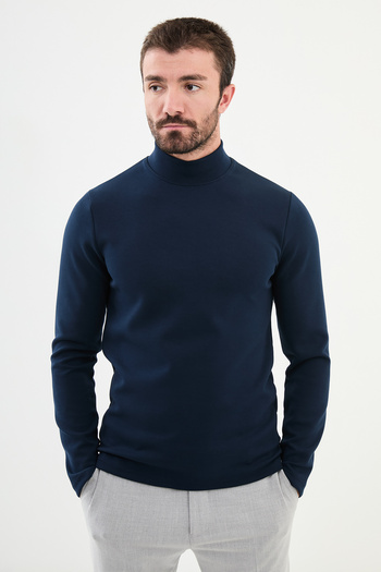 Mcr Plain Slim Fit Half Turtleneck Long Sleeve Men's T-Shirt Navy Blue - 36838.24K
