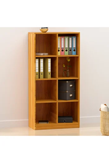 Mahmayi Wooden Display Shelves with 8 Storage Compartment, Freestanding Files, Light Walnut