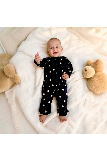 DİVİSTA Unisex Baby Polka Dot Printed Long Sleeve Jumpsuit