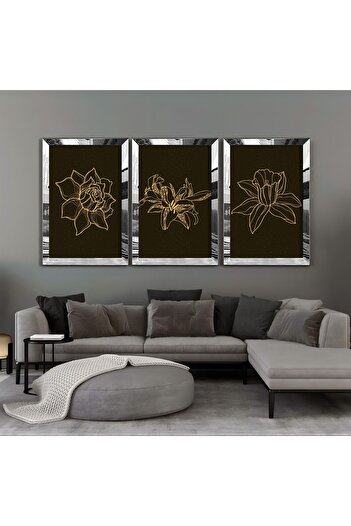 Harikabirev Gold Flower Combination - Hari Kabi Rev 001, Plexi Framed Mdf Painting Krfz