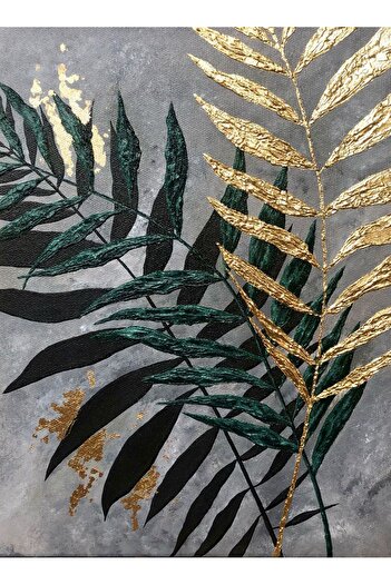 Harikabirev Wonderfulabrev | Green-Gray-Gold Tree&Leaf Combination | Plexy Frame Mdf Table Krfz