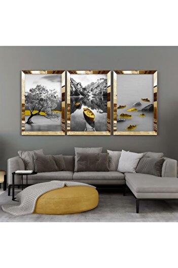 Harikabirev Harikabi̇rev Boat Combination - Yellow-Grey, Plexi Framed Mdf Painting, Krfz
