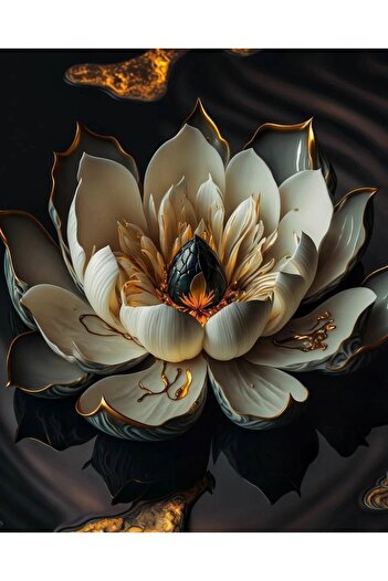 Harikabirev Wonderful - Gold-Black-White Flower Combo |   Plexi Framed Mdf Table Krfz