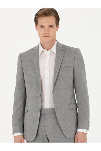 Cacharel Gri Slim Fit Yün Klasik Ceket 50270132-VR024