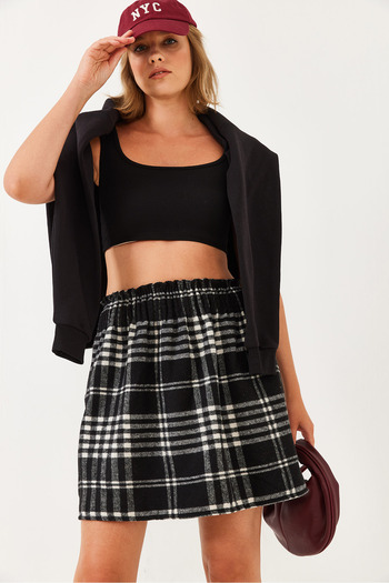 Bianco Lucci Women's Gipe Detailed Plaid Mini Skirt 0169 60251858