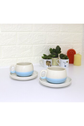 COOKCASE Set of 6 Ceramic Blue Espresso Cups - Double Color Handmade, Turkish Coffee