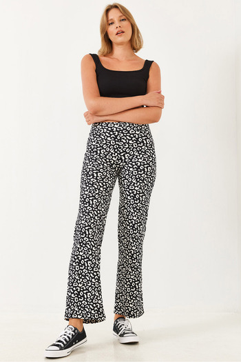 Bianco Lucci Women's Leopard Patterned Suede Pants 10016 60251857