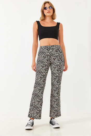 Bianco Lucci Women's Leopard Patterned Suede Pants 10016 60251857