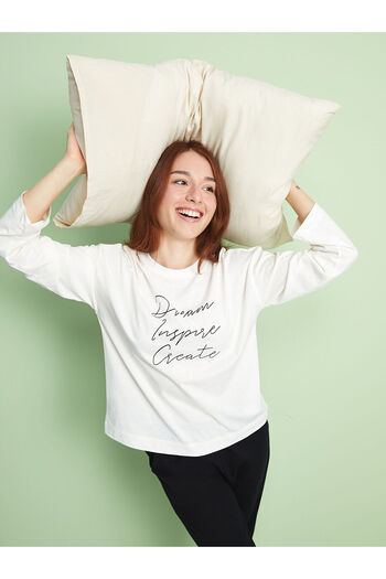 LC Waikiki Σετ γυναικείες πιτζάμες με στάμπα Lcw Petite Crew Neck