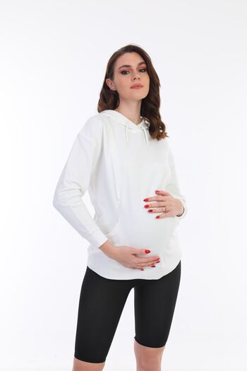 MEGHAN L.A White Maternity Cotton Fabric Hooded Sweatshirt