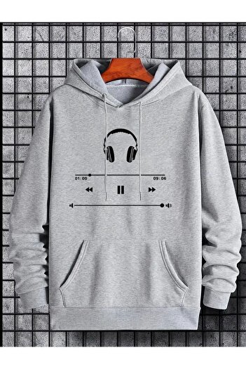 caddekombin Headphone Printed Hooded Pocket Sweatshirt