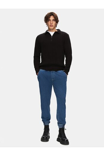 Ltb Knitwear Shirt Collar Half Zipper Black Sweater