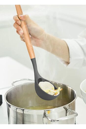 Jet's Home Silicone Ladle Kitchen Ladle with Wooden Handle 31 cm