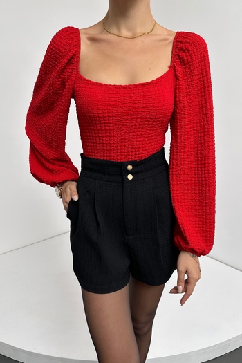 LB Laluna Butik Women's Square Neck Honey Sleeve Blouse Stretchy Fabric