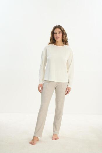Sevim Ecru Women's Long Sleeve Pajama Set - C7T0N1O61