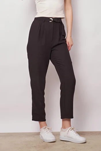 Jument High Waist Linen Boyfriend Pants - Pleated and Belted, Black