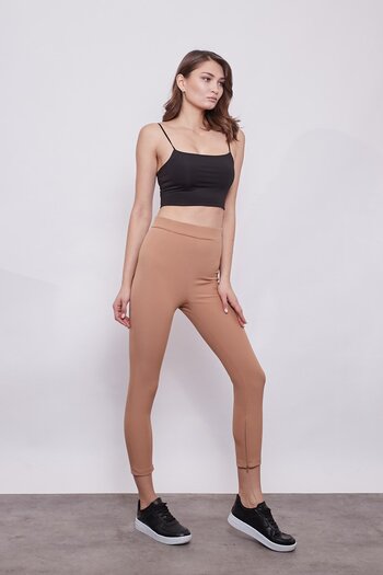 Jument Ψηλόμεσο Lycra Flexible Fabric Leg Zipper Λεπτομερές κομψό παντελόνι από ύφασμα-καμήλα