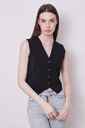 Jument Navy Blue Striped V-Neck Lycra Vest - Lightweight and D-Buckle
