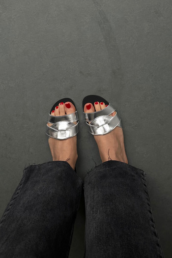 Mupa Shoes Patent Leather Silver Women's Slippers