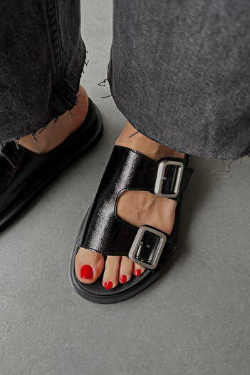 Mupa Shoes Black Patent Leather Women's Slippers