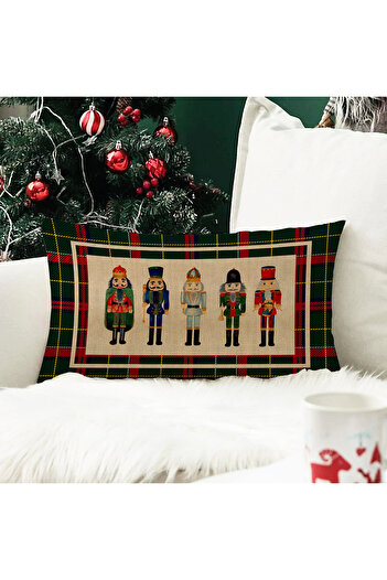Evmila New Year's Themed Lead Soldier Patterned Velvet Throw Pillow Case 35X55 cm - Decorative Pillow Case