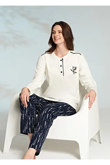 Miss Klein Zenn Butik Women's Long Sleeve Front Buttoned Pajama Set