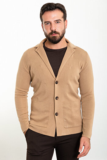 Mcr Straight Slim Fit Bag Pocket Wool Men's Knitwear Jacket Camel - 11237.23K