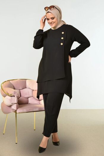 Ferace Women's Large Size Lower Top Hijab Double Ayrobin Suit Black
