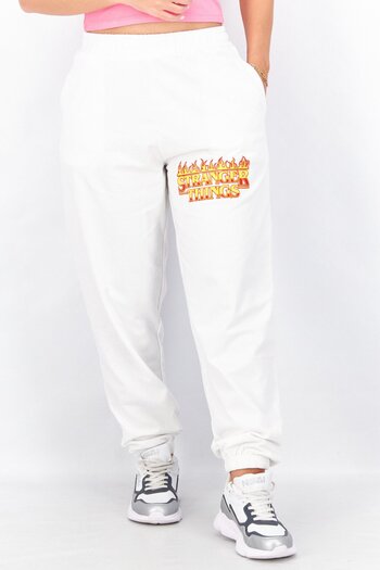 Stranger Things Women Regular Fit Brand Logo Jogger Pants, White