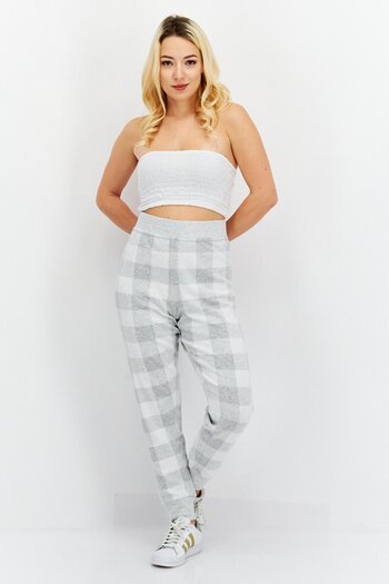 Felina Women Regular Fit Checkered Jogger Pants, Grey