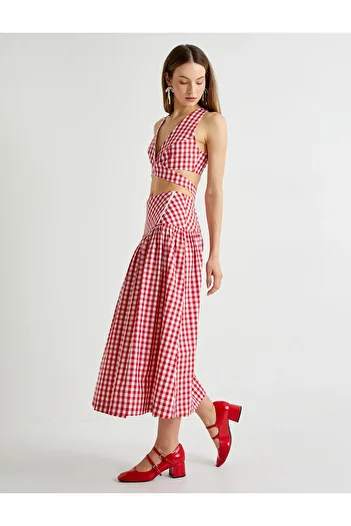 Koton Checkered Patterned Midi Balloon Skirt - Lined