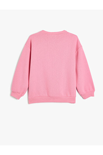 Koton Langarm Oversize Sweatshirt - Rundhals, Pailletten Pailletten Roségold