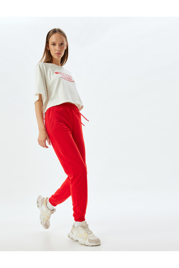 Koton Jogginghose mit hoher Taille und Schnürung – Raster-Taschendetail