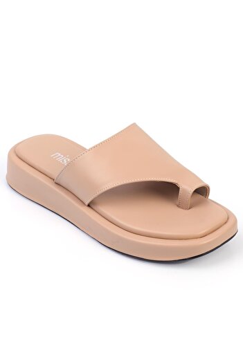 ShoeTek Marivya Nude Leather Women's Slippers - Flip Flops