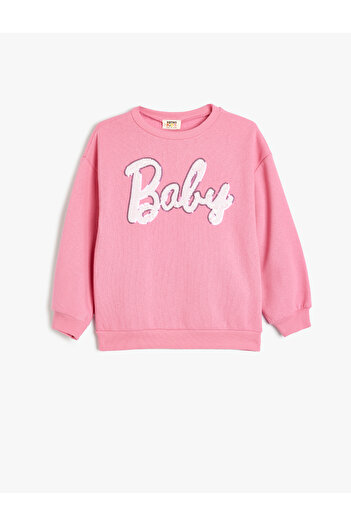 Koton Langarm Oversize Sweatshirt - Rundhals, Pailletten Pailletten Roségold
