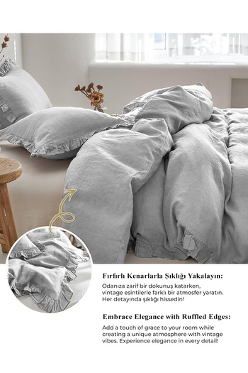 Evlen Home Collection Sada měkkých povlaků na přikrývku s dvojitým šedým bavlněným volánem - 4 kusy Barella